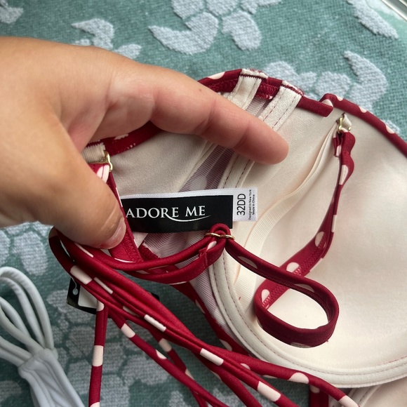 NWT Two Piece Bikini Set Adore me 32DD  Bikini Bra top/ XL White Bikini Bottoms - Picture 10 of 13